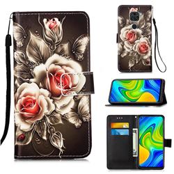 Black Rose Matte Leather Wallet Phone Case for Xiaomi Redmi Note 9