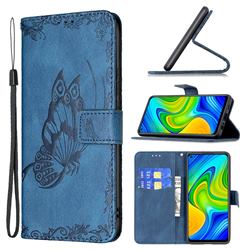 Binfen Color Imprint Vivid Butterfly Leather Wallet Case for Xiaomi Redmi Note 9 - Blue