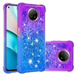 Rainbow Gradient Liquid Glitter Quicksand Sequins Phone Case for Xiaomi Redmi Note 9 5G - Purple Blue