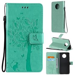 Embossing Butterfly Tree Leather Wallet Case for Xiaomi Redmi Note 9 5G - Cyan