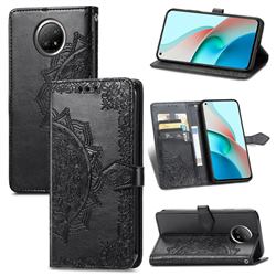 Embossing Imprint Mandala Flower Leather Wallet Case for Xiaomi Redmi Note 9 5G - Black