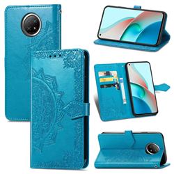 Embossing Imprint Mandala Flower Leather Wallet Case for Xiaomi Redmi Note 9 5G - Blue