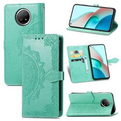 Embossing Imprint Mandala Flower Leather Wallet Case for Xiaomi Redmi Note 9 5G - Green