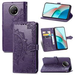 Embossing Imprint Mandala Flower Leather Wallet Case for Xiaomi Redmi Note 9 5G - Purple