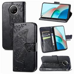 Embossing Mandala Flower Butterfly Leather Wallet Case for Xiaomi Redmi Note 9 5G - Black