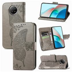 Embossing Mandala Flower Butterfly Leather Wallet Case for Xiaomi Redmi Note 9 5G - Gray