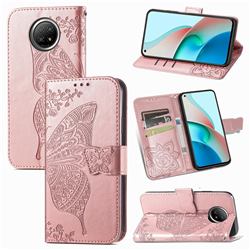 Embossing Mandala Flower Butterfly Leather Wallet Case for Xiaomi Redmi Note 9 5G - Rose Gold