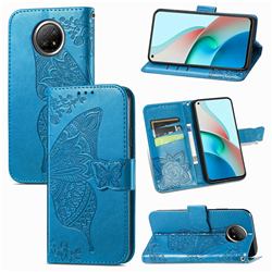 Embossing Mandala Flower Butterfly Leather Wallet Case for Xiaomi Redmi Note 9 5G - Blue