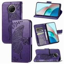 Embossing Mandala Flower Butterfly Leather Wallet Case for Xiaomi Redmi Note 9 5G - Dark Purple