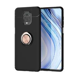 Auto Focus Invisible Ring Holder Soft Phone Case for Xiaomi Redmi Note 9s / Note9 Pro / Note 9 Pro Max - Black Gold
