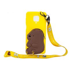 Yellow Bear Neck Lanyard Zipper Wallet Silicone Case for Xiaomi Redmi Note 9s / Note9 Pro / Note 9 Pro Max