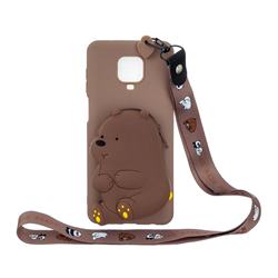 Brown Bear Neck Lanyard Zipper Wallet Silicone Case for Xiaomi Redmi Note 9s / Note9 Pro / Note 9 Pro Max