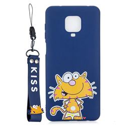 Blue Cute Cat Soft Kiss Candy Hand Strap Silicone Case for Xiaomi Redmi Note 9s / Note9 Pro / Note 9 Pro Max