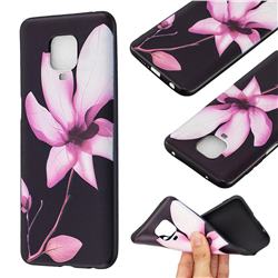 Lotus Flower 3D Embossed Relief Black Soft Back Cover for Xiaomi Redmi Note 9s / Note9 Pro / Note 9 Pro Max