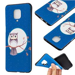 Moon and Owl 3D Embossed Relief Black Soft Back Cover for Xiaomi Redmi Note 9s / Note9 Pro / Note 9 Pro Max