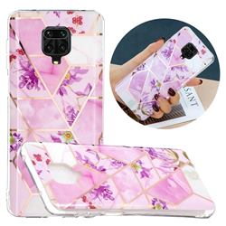Purple Flower Painted Marble Electroplating Protective Case for Xiaomi Redmi Note 9s / Note9 Pro / Note 9 Pro Max