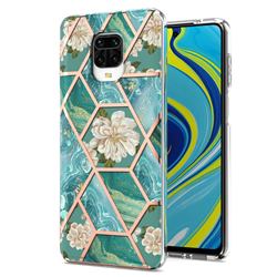 Blue Chrysanthemum Marble Electroplating Protective Case Cover for Xiaomi Redmi Note 9s / Note9 Pro / Note 9 Pro Max