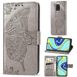 Embossing Mandala Flower Butterfly Leather Wallet Case for Xiaomi Redmi Note 9s / Note9 Pro / Note 9 Pro Max - Gray