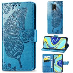 Embossing Mandala Flower Butterfly Leather Wallet Case for Xiaomi Redmi Note 9s / Note9 Pro / Note 9 Pro Max - Blue