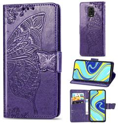 Embossing Mandala Flower Butterfly Leather Wallet Case for Xiaomi Redmi Note 9s / Note9 Pro / Note 9 Pro Max - Dark Purple