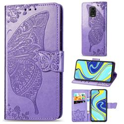Embossing Mandala Flower Butterfly Leather Wallet Case for Xiaomi Redmi Note 9s / Note9 Pro / Note 9 Pro Max - Light Purple
