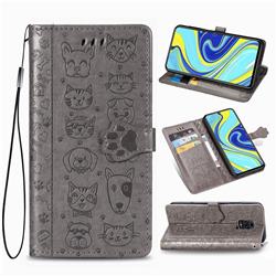 Embossing Dog Paw Kitten and Puppy Leather Wallet Case for Xiaomi Redmi Note 9s / Note9 Pro / Note 9 Pro Max - Gray