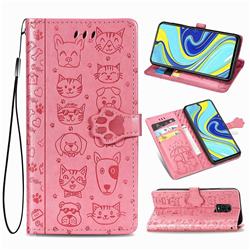 Embossing Dog Paw Kitten and Puppy Leather Wallet Case for Xiaomi Redmi Note 9s / Note9 Pro / Note 9 Pro Max - Pink