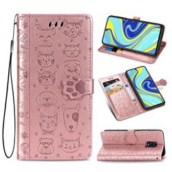 Embossing Dog Paw Kitten and Puppy Leather Wallet Case for Xiaomi Redmi Note 9s / Note9 Pro / Note 9 Pro Max - Rose Gold