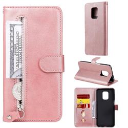 Retro Luxury Zipper Leather Phone Wallet Case for Xiaomi Redmi Note 9s / Note9 Pro / Note 9 Pro Max - Pink