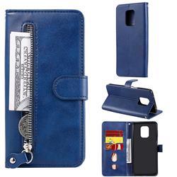 Retro Luxury Zipper Leather Phone Wallet Case for Xiaomi Redmi Note 9s / Note9 Pro / Note 9 Pro Max - Blue