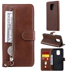 Retro Luxury Zipper Leather Phone Wallet Case for Xiaomi Redmi Note 9s / Note9 Pro / Note 9 Pro Max - Brown