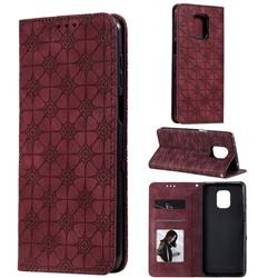 Intricate Embossing Four Leaf Clover Leather Wallet Case for Xiaomi Redmi Note 9s / Note9 Pro / Note 9 Pro Max - Claret