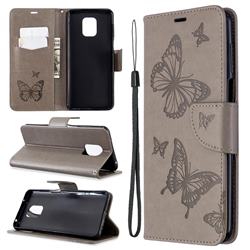 Embossing Double Butterfly Leather Wallet Case for Xiaomi Redmi Note 9s / Note9 Pro / Note 9 Pro Max - Gray