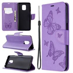 Embossing Double Butterfly Leather Wallet Case for Xiaomi Redmi Note 9s / Note9 Pro / Note 9 Pro Max - Purple