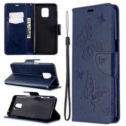 Embossing Double Butterfly Leather Wallet Case for Xiaomi Redmi Note 9s / Note9 Pro / Note 9 Pro Max - Dark Blue