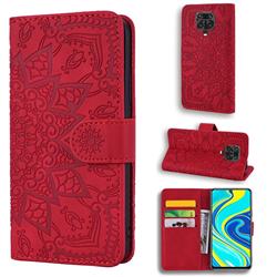 Retro Embossing Mandala Flower Leather Wallet Case for Xiaomi Redmi Note 9s / Note9 Pro / Note 9 Pro Max - Red