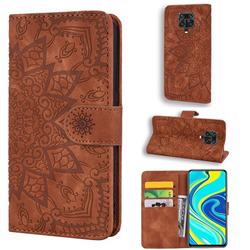Retro Embossing Mandala Flower Leather Wallet Case for Xiaomi Redmi Note 9s / Note9 Pro / Note 9 Pro Max - Brown