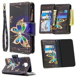 Golden Shining Butterfly Binfen Color BF03 Retro Zipper Leather Wallet Phone Case for Xiaomi Redmi Note 9s / Note9 Pro / Note 9 Pro Max