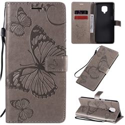 Embossing 3D Butterfly Leather Wallet Case for Xiaomi Redmi Note 9s / Note9 Pro / Note 9 Pro Max - Gray