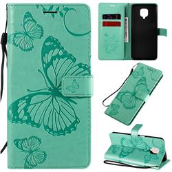 Embossing 3D Butterfly Leather Wallet Case for Xiaomi Redmi Note 9s / Note9 Pro / Note 9 Pro Max - Green