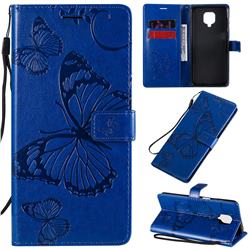 Embossing 3D Butterfly Leather Wallet Case for Xiaomi Redmi Note 9s / Note9 Pro / Note 9 Pro Max - Blue