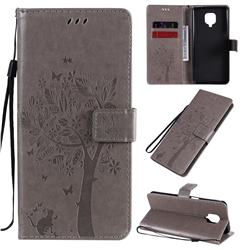 Embossing Butterfly Tree Leather Wallet Case for Xiaomi Redmi Note 9s / Note9 Pro / Note 9 Pro Max - Grey