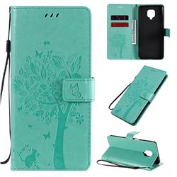 Embossing Butterfly Tree Leather Wallet Case for Xiaomi Redmi Note 9s / Note9 Pro / Note 9 Pro Max - Cyan