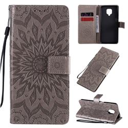 Embossing Sunflower Leather Wallet Case for Xiaomi Redmi Note 9s / Note9 Pro / Note 9 Pro Max - Gray
