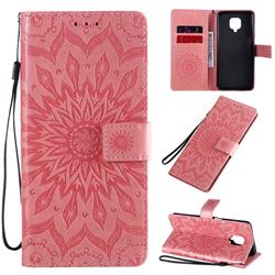 Embossing Sunflower Leather Wallet Case for Xiaomi Redmi Note 9s / Note9 Pro / Note 9 Pro Max - Pink