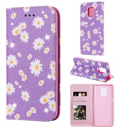 Ultra Slim Daisy Sparkle Glitter Powder Magnetic Leather Wallet Case for Xiaomi Redmi Note 9s / Note9 Pro / Note 9 Pro Max - Purple