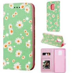 Ultra Slim Daisy Sparkle Glitter Powder Magnetic Leather Wallet Case for Xiaomi Redmi Note 9s / Note9 Pro / Note 9 Pro Max - Green