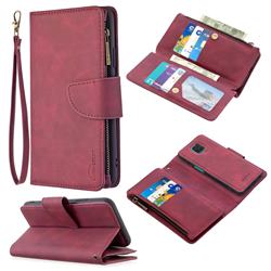 Binfen Color BF02 Sensory Buckle Zipper Multifunction Leather Phone Wallet for Xiaomi Redmi Note 9s / Note9 Pro / Note 9 Pro Max - Red Wine