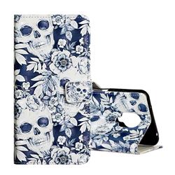 Skull Flower 3D Painted Leather Phone Wallet Case for Xiaomi Redmi Note 9s / Note9 Pro / Note 9 Pro Max