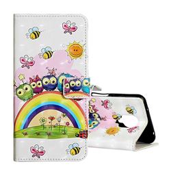 Rainbow Owl Family 3D Painted Leather Phone Wallet Case for Xiaomi Redmi Note 9s / Note9 Pro / Note 9 Pro Max